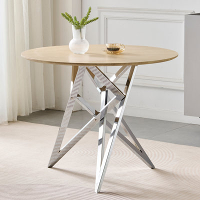 Table de salle à manger compacte et moderne, en MDF et en métal, pieds argentés, idéale pour les cuisines