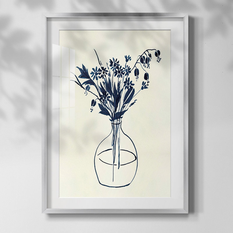 Doré indigo I, Papier avec cadre argenté, Blanc