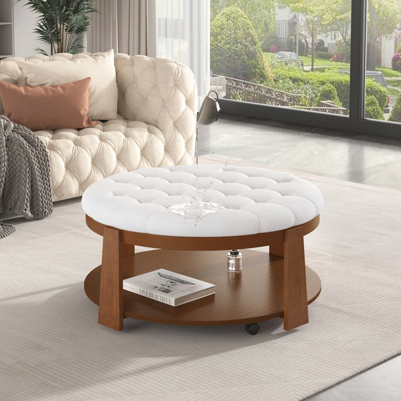 Table basse rembourrée avec tablette, Ivoire ivoire