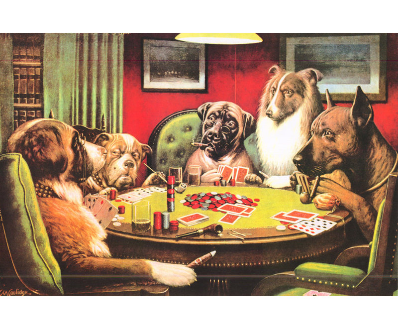 Chiens jouant au poker un bluff audacieux, H 16 po x l 24 po