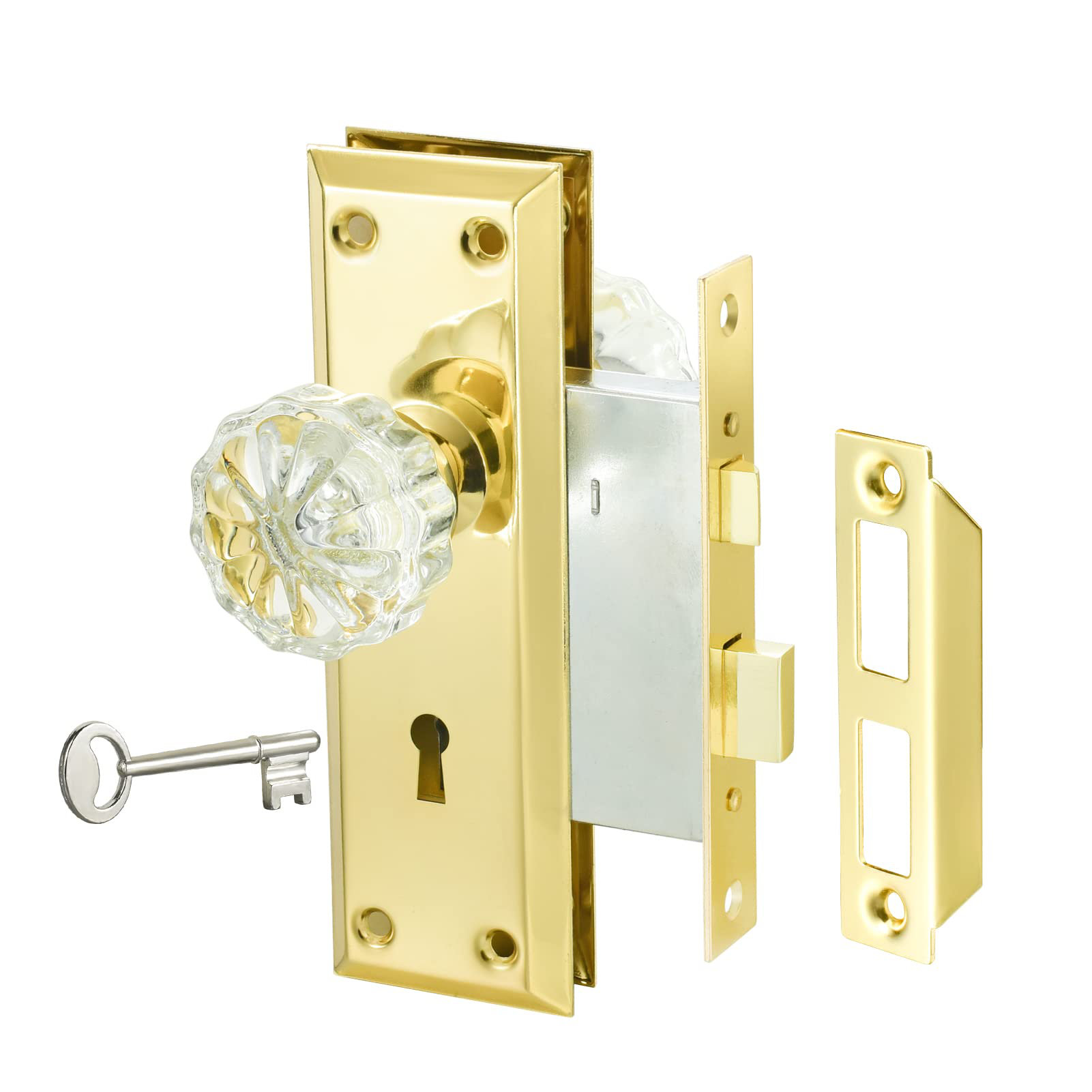 Cabinet Lock - Brass Finish Diamond-back Lock Fits Wooden Door/Drawer up to  1 Inch Thick