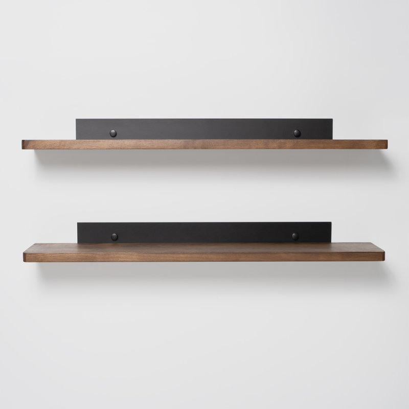 Rectangular Wood Floating Wall Shelves with Metal Back Mount