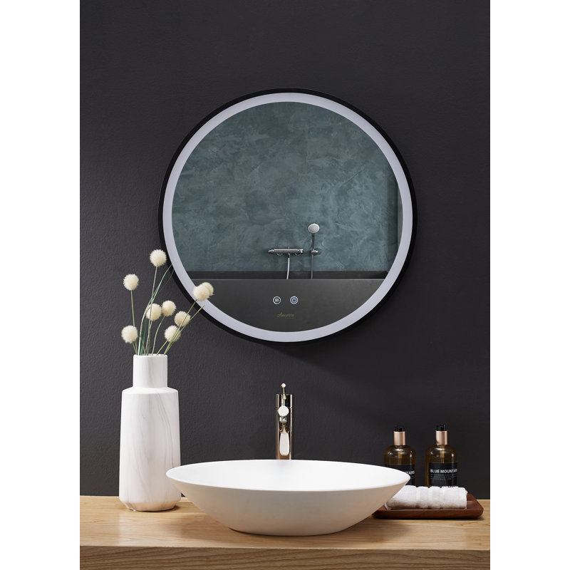 30-Inch Round Black Aluminum Bathroom Vanity Mirror with LED Light