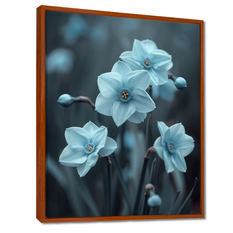 Monochromes Whimsy Wonderland Daffodils I - Daffodils Wall Art Living Room, Cadre flottant brun, H 34 po x l 44 po