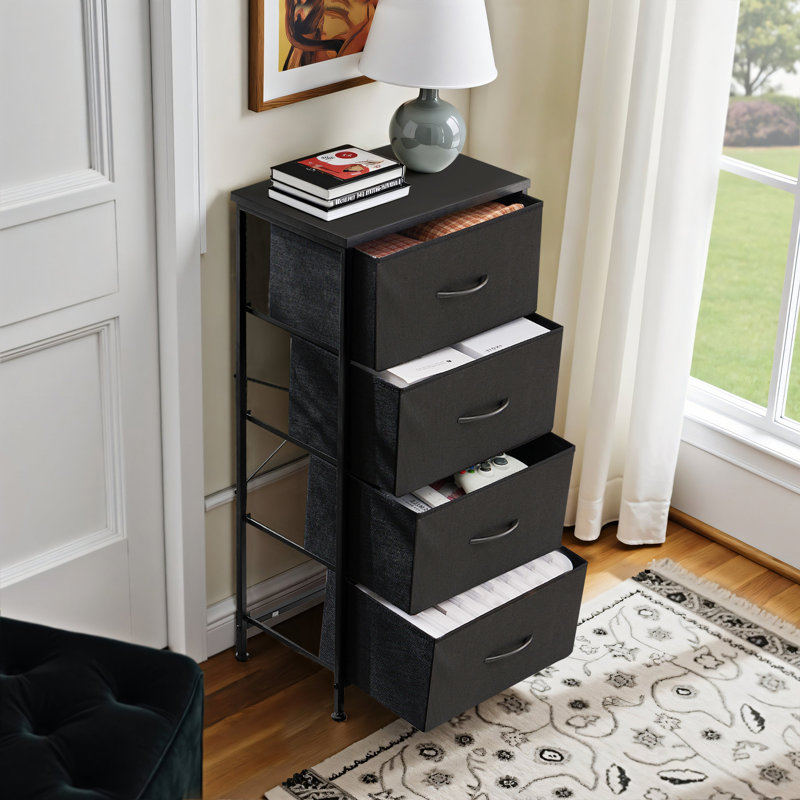 Commode avec 4 tiroirs, grande commode pour la chambre à coucher, grande commode pour le salon, Noir