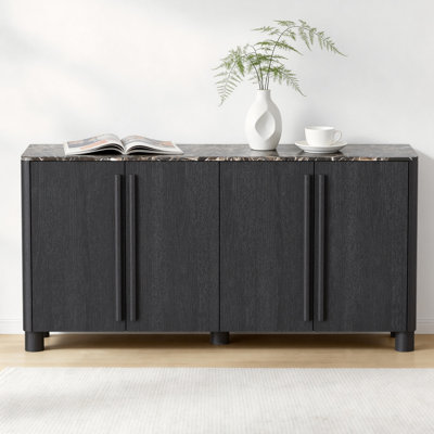 65" Sideboard Buffet Cabinet with Marble-Look Top, Adjustable Shelf, Rounded Design and Hidden Storage for Dining Room, Living Room and Entryway