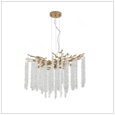 - Luminaire suspendu moderne en pouces avec brins de cristal en cascade, idéal pour le salon, la salle à manger et le vestibule, luminaire décoratif haut de gamme (ampoule non incluse)