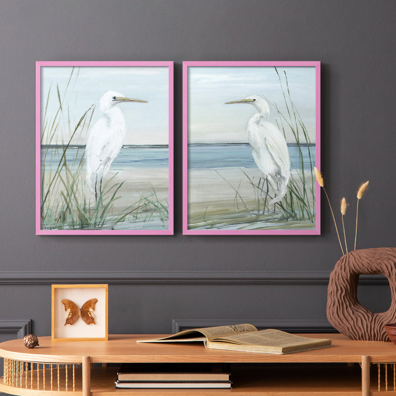 Impression encadrée Summertime Heron I-Premium - prêt à être accroché - aucun clou requis - aucun clou requis, Rose