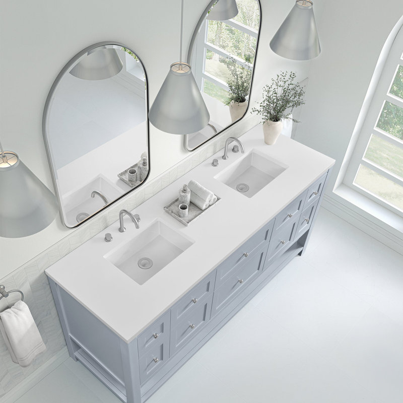 Breckenridge 72'' W Double Vanity, White Zeus, 8" Widespread, Serenity Blue