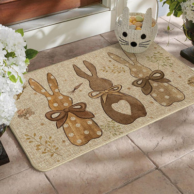 Rabbit Carrots Eggs Happy Easter Doormat - Multi - Seasonal Spring Indoor/Outdoor Low-Profile Floor Mat,