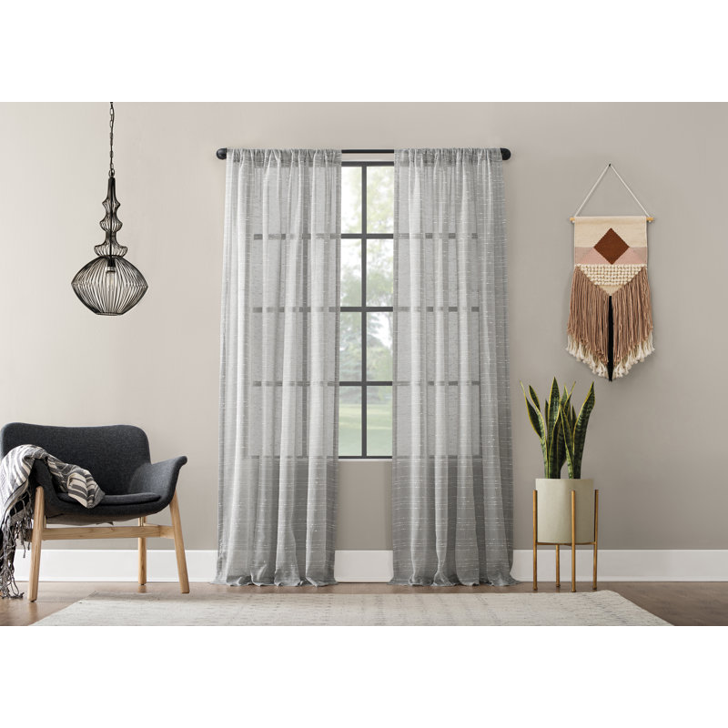 Panneau de rideau semi-diaphane avec passe-tringle, gris, L 52 po x L 63 po
