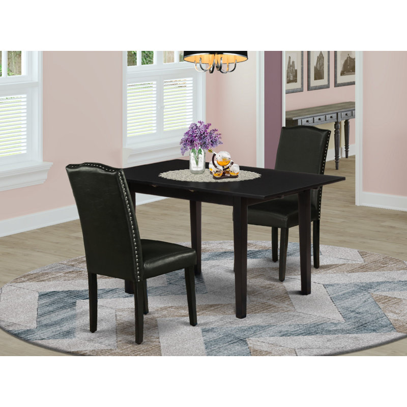 Ensemble de table de salle à manger rectangulaire en bois massif avec plateau papillon, Noir, Noir
