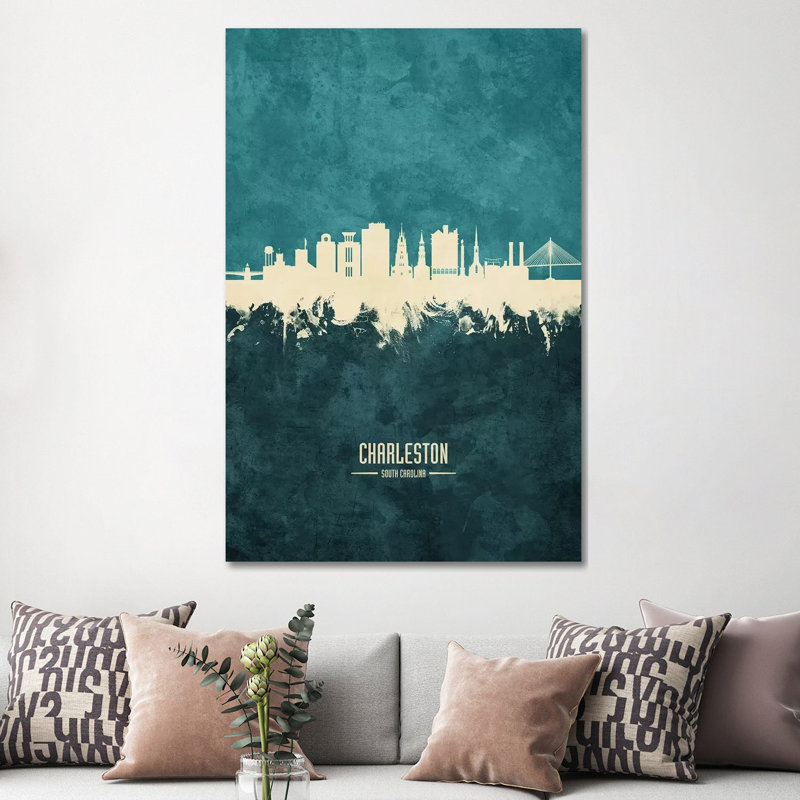 «Charleston South Carolina Skyline» par Michael Tompsett - peinture sur toile tendue, H 60 po x l 40po x P 1,5 po