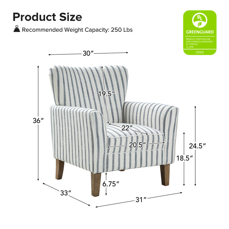 Arching 31" W Polyester Armchair with Solid Wood Legs, Navy 100% Polyester