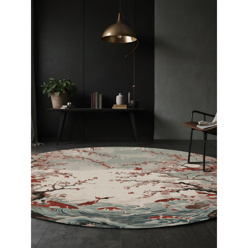 Machine Washable Beige Area Rug, Round 3'