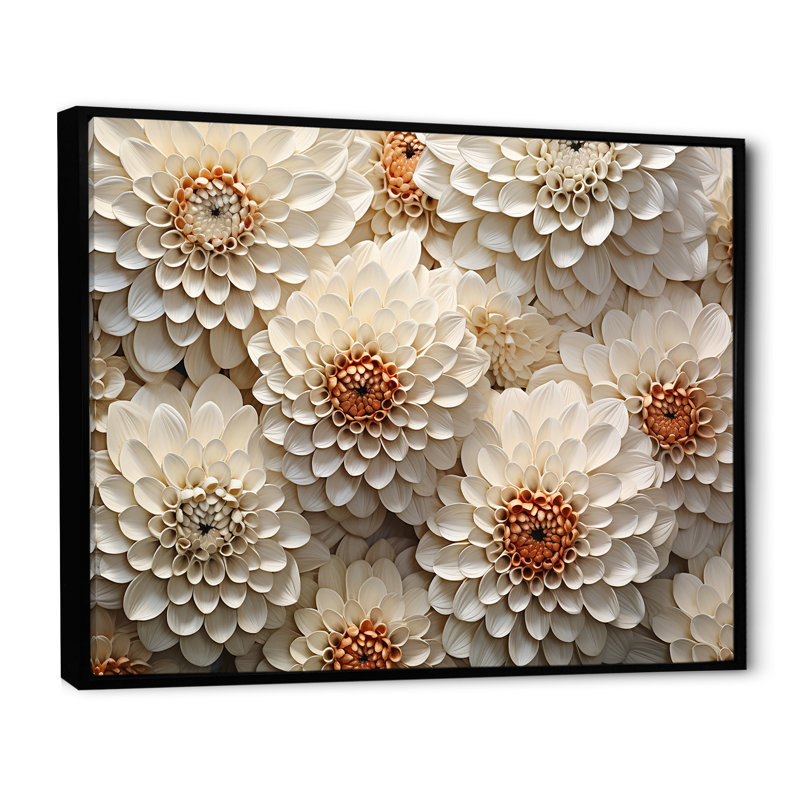 Minimalisme beige Zinnias Collage I sur toile, Cadre flottant noir, H 16 po x l 32 po
