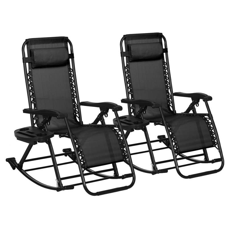 2 chaises berçantes d'extérieur 2 pièces, Noir