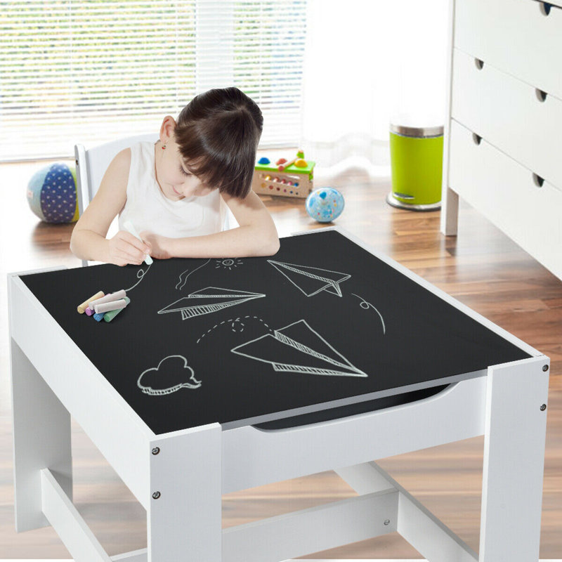 Kids Square Interactive Table and Chair Set, Grey/White