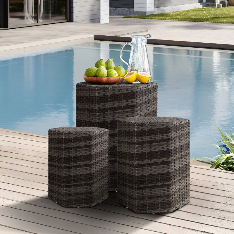 Outdoor Wicker Side Table Set