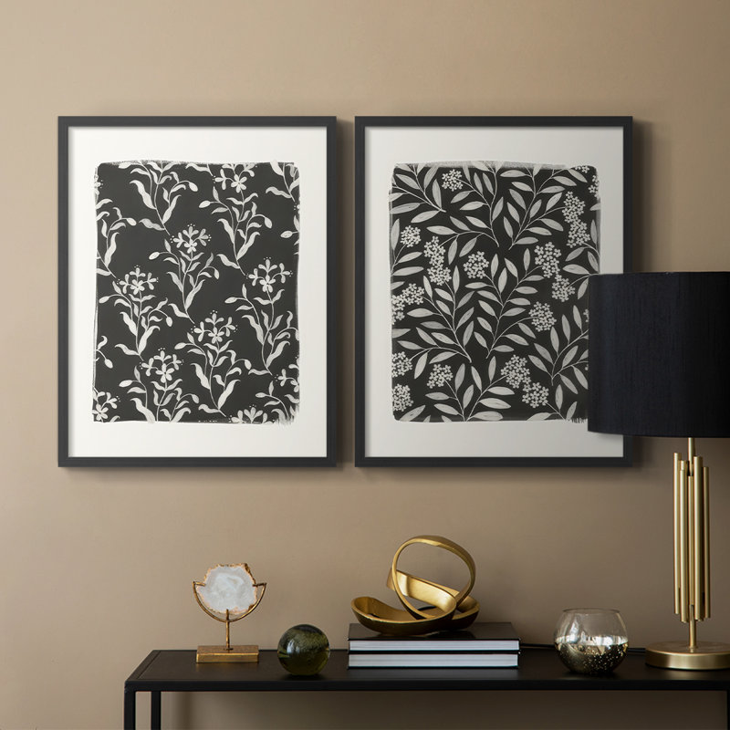 Vintage Floral Pattern I-Premium Framed Print -Ready to Hang - No Nails Required - No Nails Required, 11" H x 18" W, Black