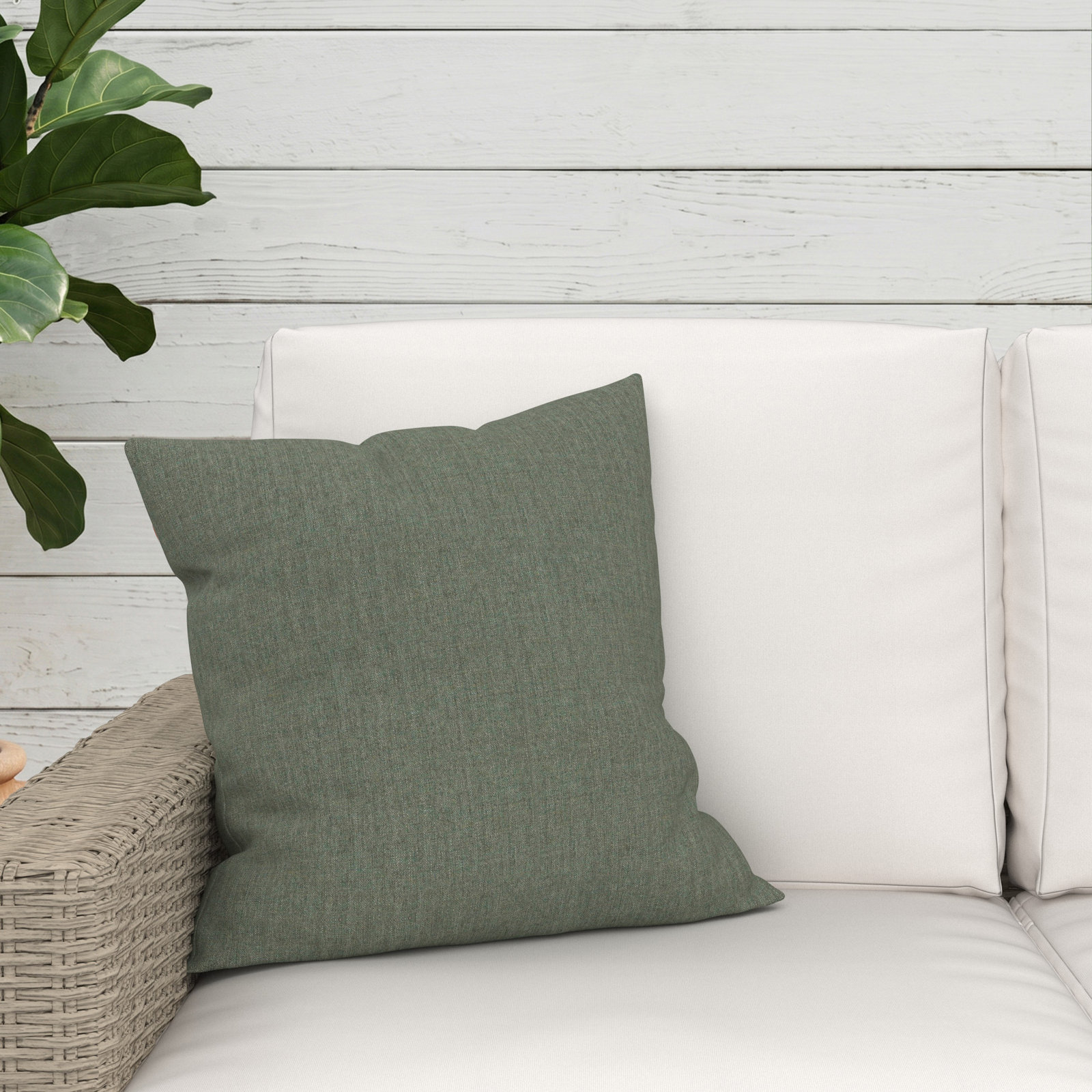 Sunbrella® Throw Pillow, Square 18", Sunbrella® Cast Sage