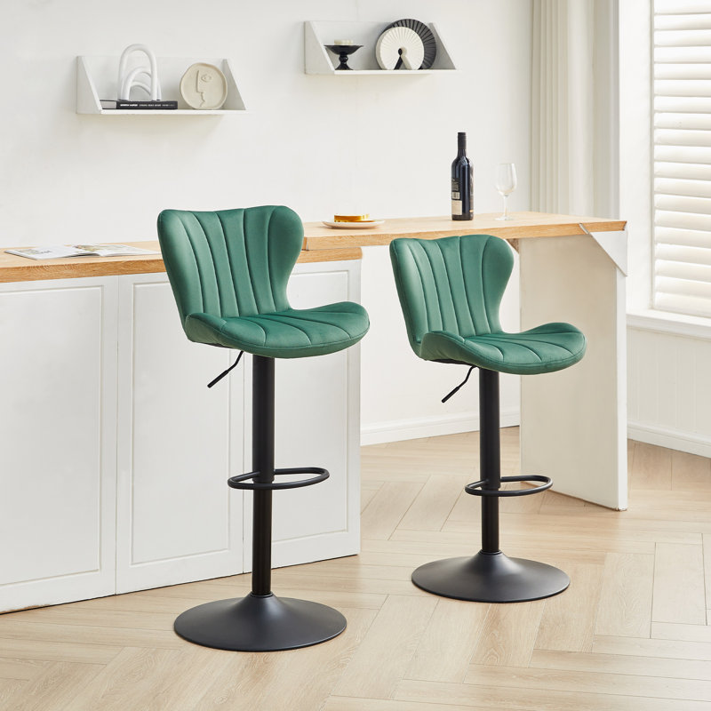 Swivel Upholstered Adjustable Height Bar Stool, Green