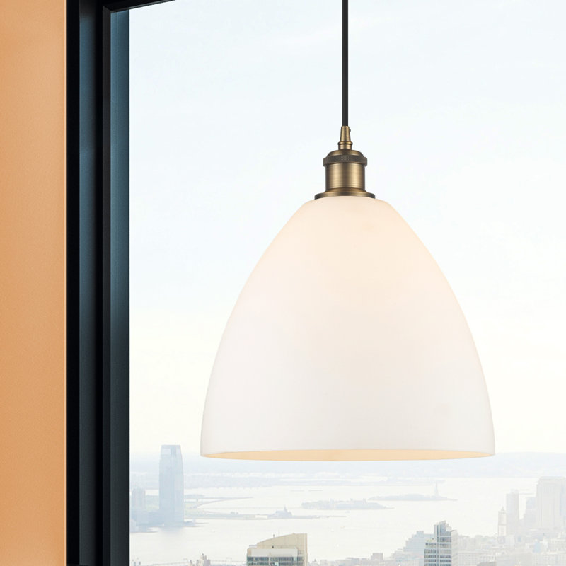 Haruka 1 - Light Single Pendant, 14.75" H x 12" W x 12" D, White, Brushed Brass