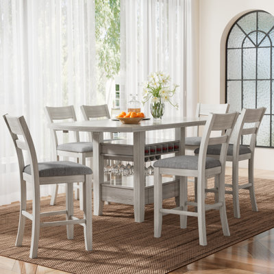 Ensemble de table de salle à manger à hauteur de comptoir avec chaises, table de cuisine à abattants en bois massif avec tablettes de rangement, ensemble de table de salle à manger et chaises de style Mid-Century moderne 7 pièces