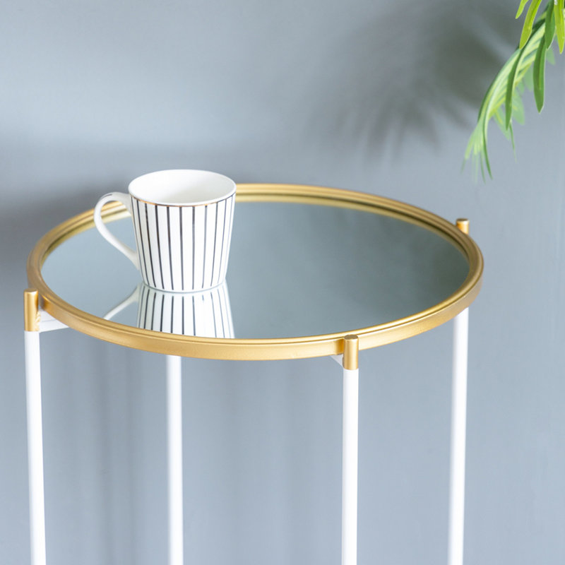 Ensemble de 2 tables d'appoint à miroir, Blanc