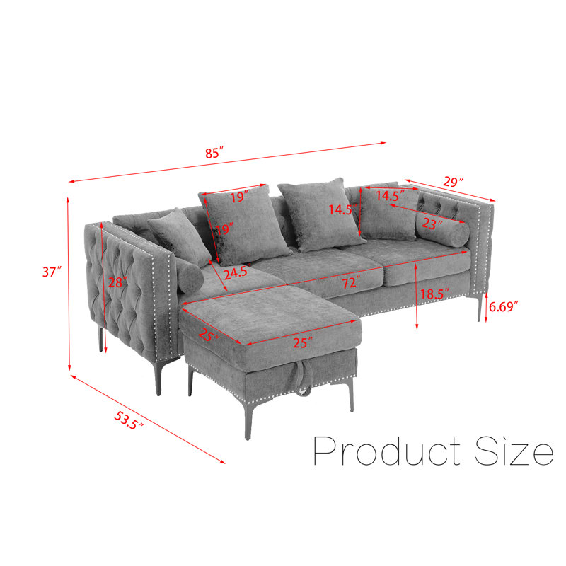 Canapé modulaire en chenille 85 po Amyliah, Gris