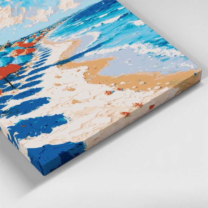 Coastal Beach Umbrella Paradise Grey Canvas Wall Art, 11" H x 14" W