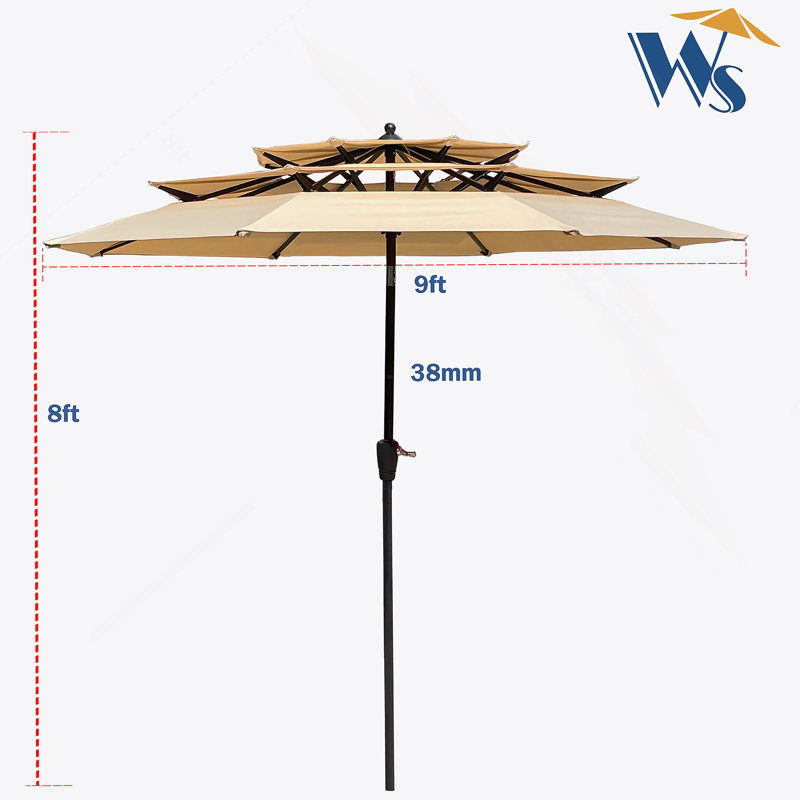 Parasol d'extérieur à 3 niveaux avec caractéristiques avancées pour une ombre et un confort ultimes, Tanné