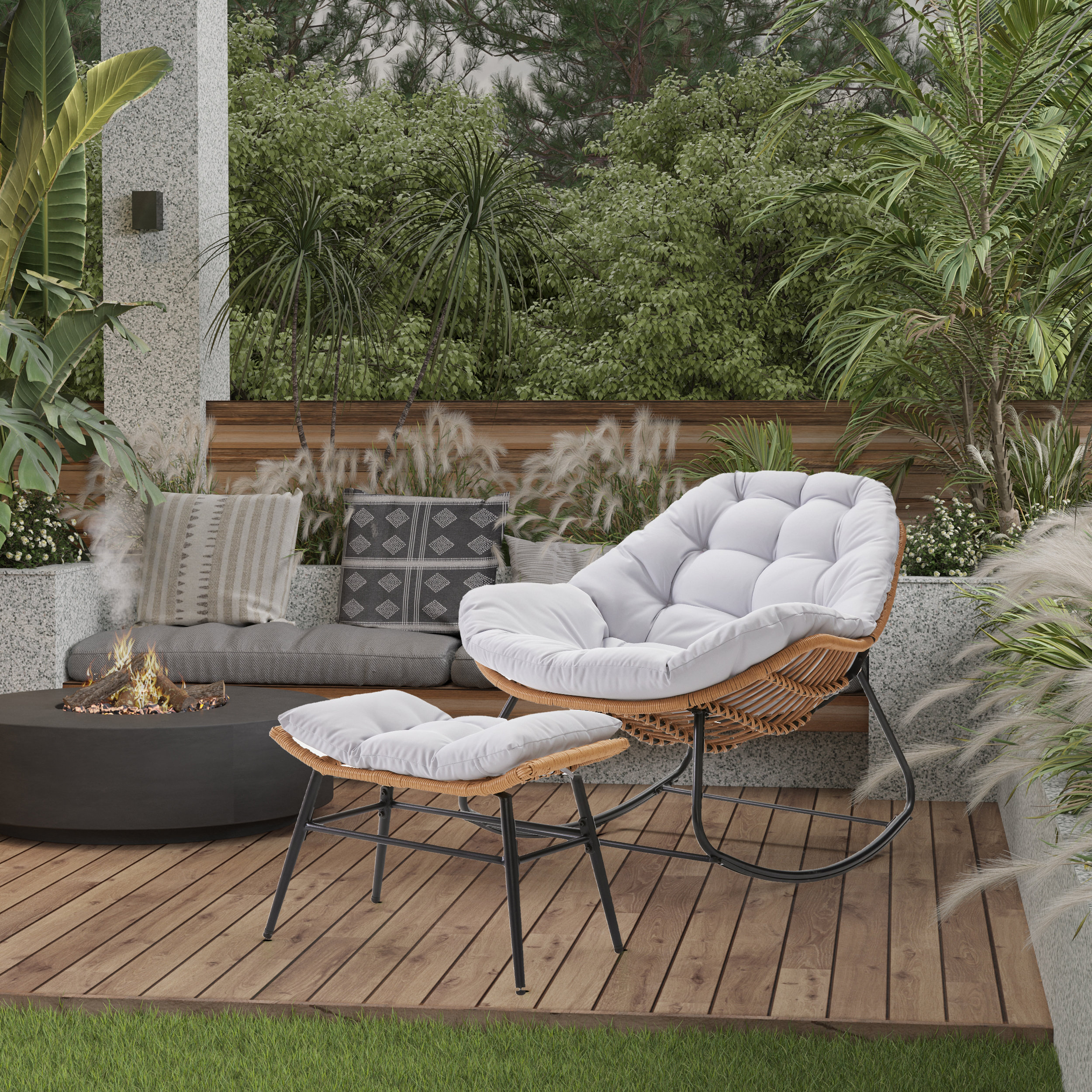 Red Barrel Studio® Patio Rocking Chair with Ottoman & Reviews - Wayfair ...