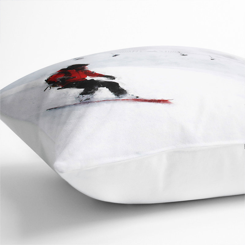 Snowboarding Painting Scatter Cushion, 55cm H x 55cm W x 20cm D, White
