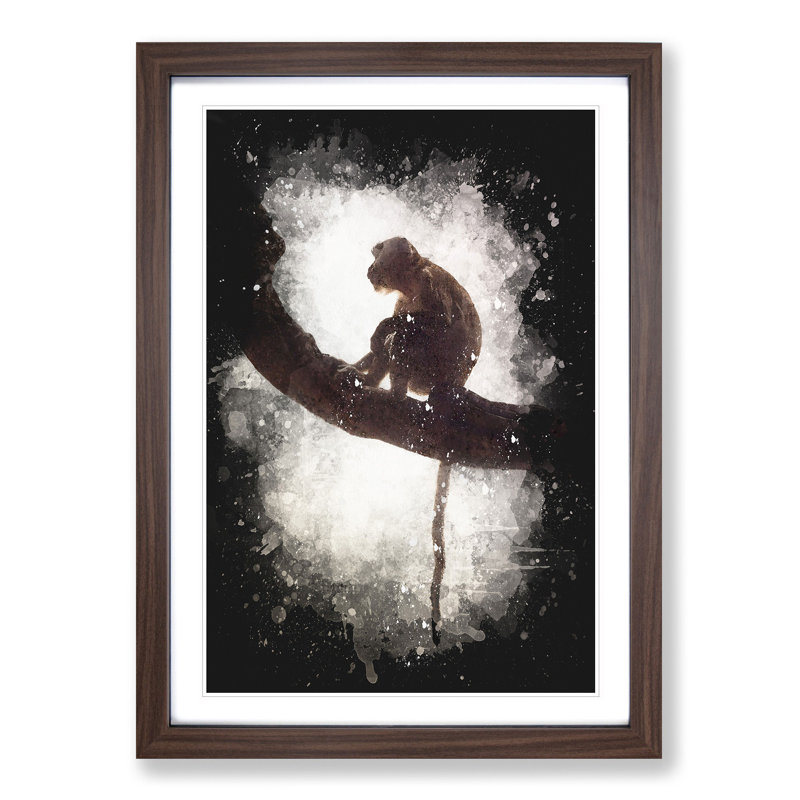 Long-Tailed Macaque Monkey Paint Splash - Picture Frame Graphic Art, 63cm H x 45cm W x 2cm D, Walnut Framed