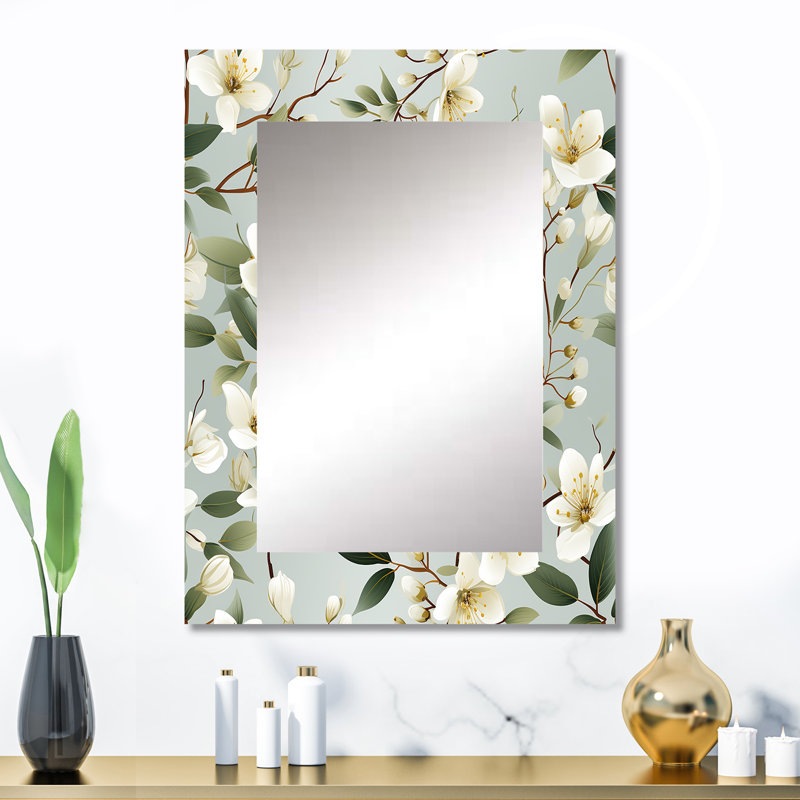 Amitai Minimalist Poppy Wonders - Floral Wall Mirror, Cottage Decorative Mirror, Printed Metal Art, 32" x 24"