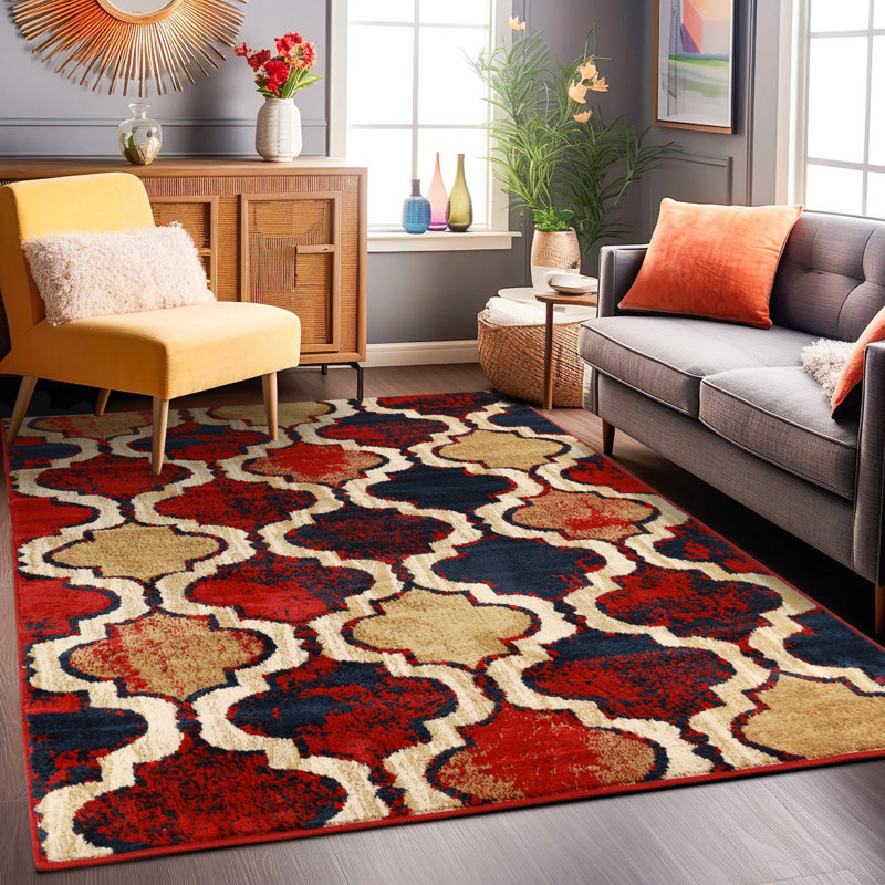 Tapis d'intérieur à motif géométrique de treillis contemporain Ahtziry, Tapis de couloir 2 pi 7 po x 8 pi