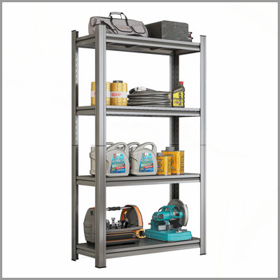 4-Tier Adjustable Metal Storage Shelf, For Garage, Shed, Supermarket, Living Room, Multi-Purpose Storage Shelf, Black, Requires Assembly