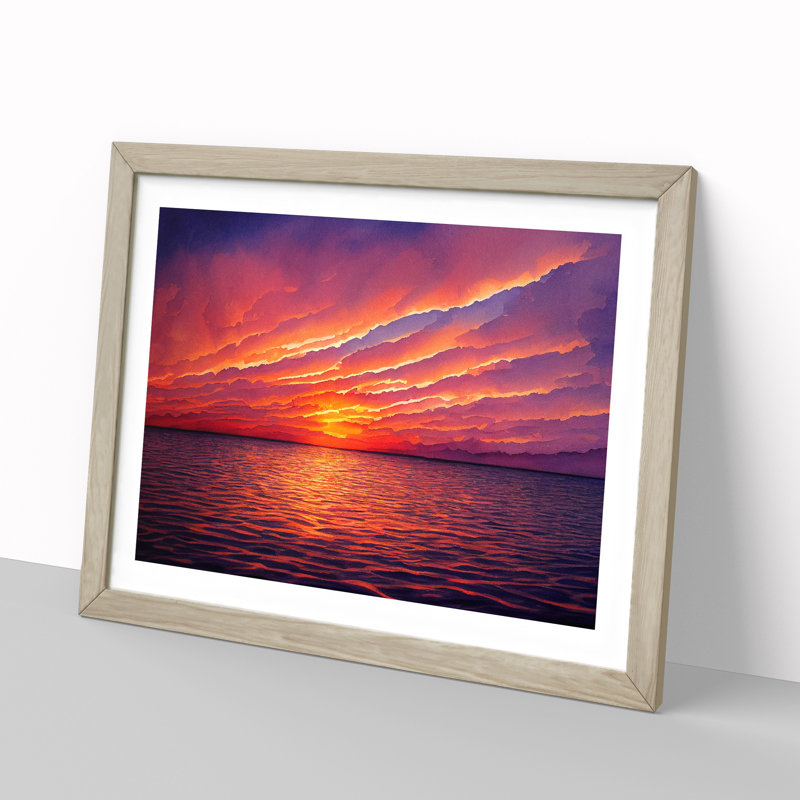 Admirable Sunset Seascape - Framed Print, 46cm H x 64cm W x 2cm D, Oak