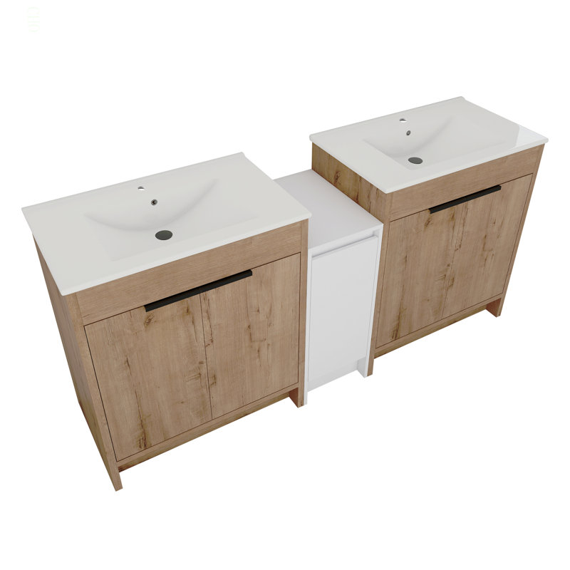 Meuble-lavabo autoportant de 72 po avec lavabo en céramique et armoires de rangement, porte à fermeture en douceur, armoire combinée 02430IMO * 2 + 0312, ensemble KD