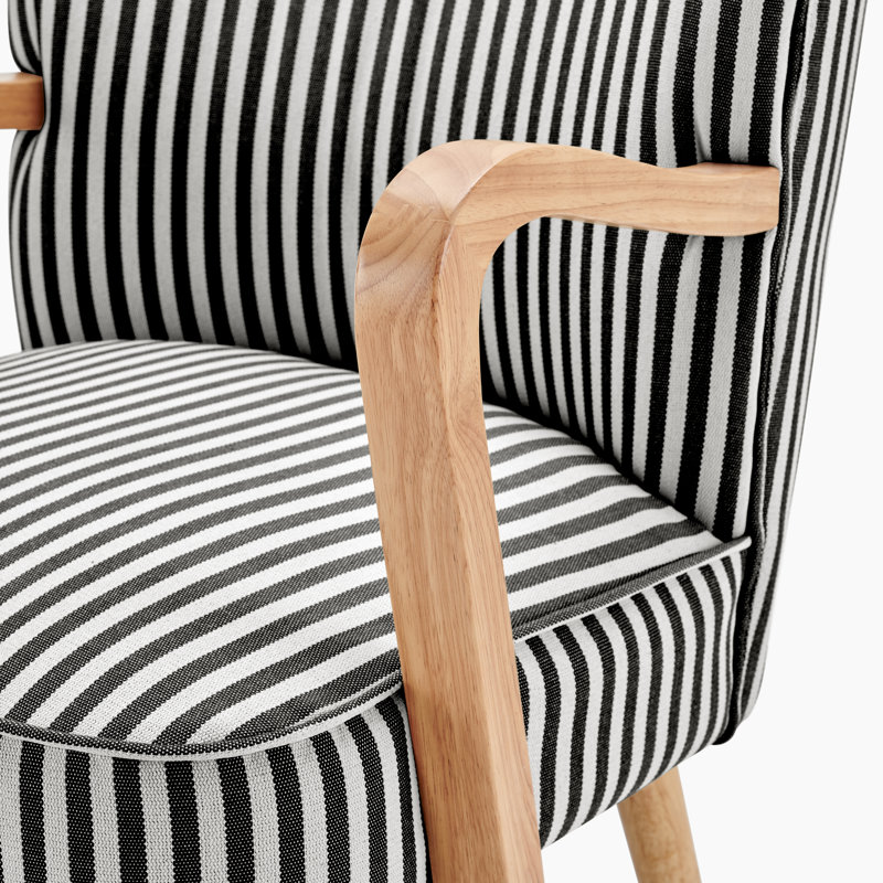 Taseefa Upholstered Accent Armchair with Oak Effect Legs - Contemporary Striped Fabric, Black/Cream