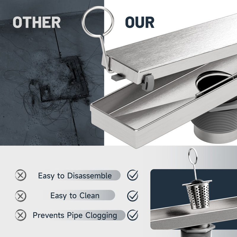 Drain linéaire de 12 po en acier inoxydable 304 pour un drainage rapide, drain de plancher pour salle de bain en nickel brossé