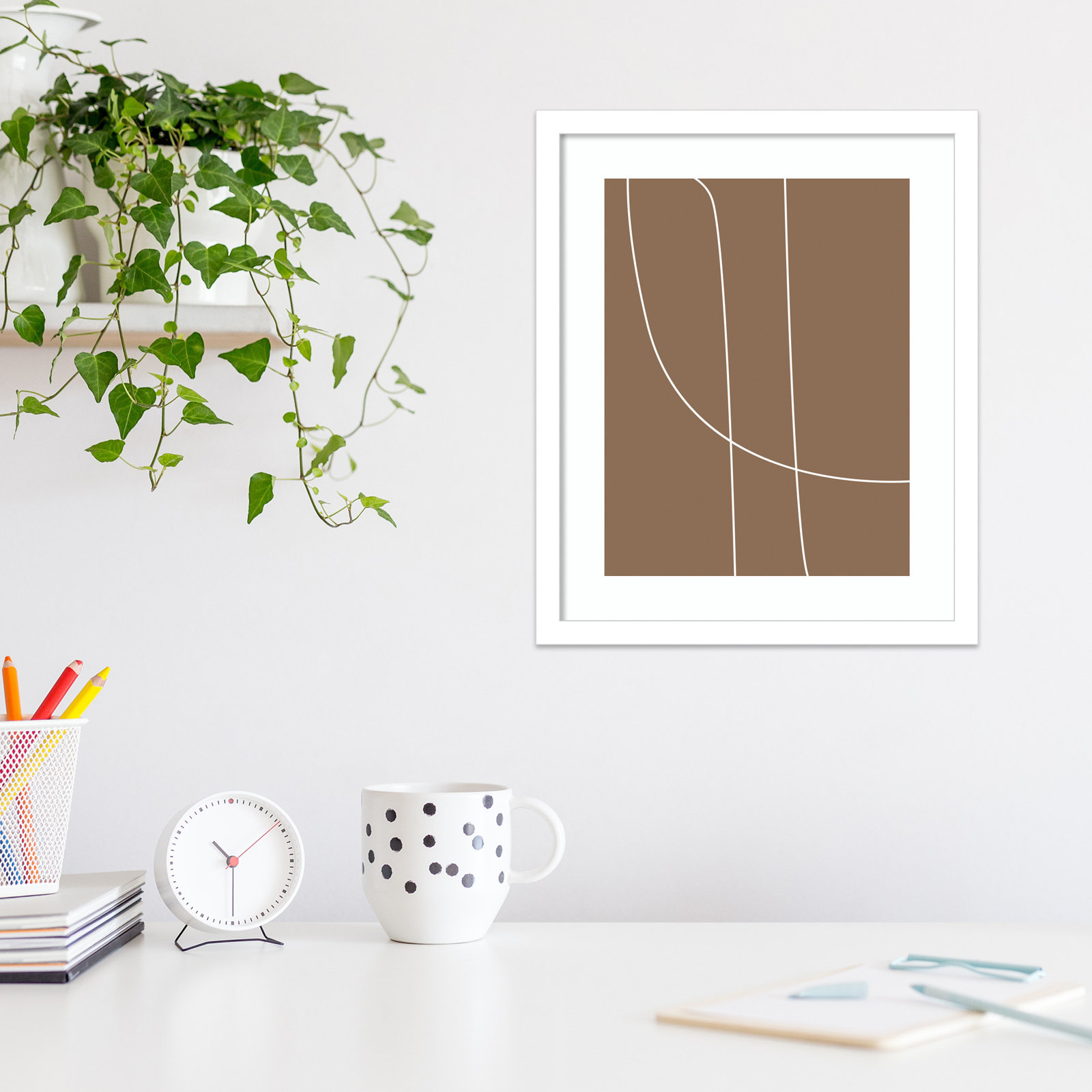 Modern Line Abstract 1 Print, 17" H x 14" W x 0.8" D, White Framed