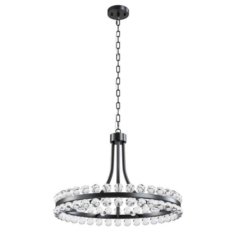 Jackeline 8-Light 24''W Modern & Classic Wagon Wheel Silhouette Chandelier with Crystal Accents, Matte Black, 24" W