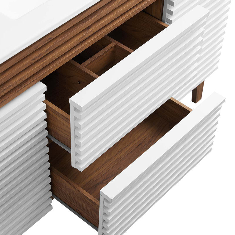 Meuble-lavabo simple 48 po Render, Blanc / noyer