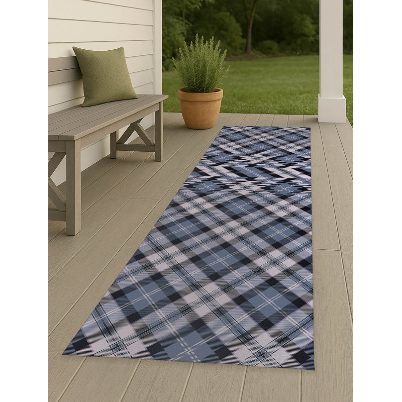 Anthony Plaid Non-Slip Outdoor Rug, Runner 2'6" x 8'