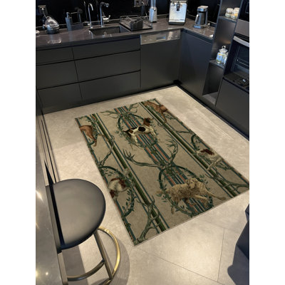 Tapis décoratif multicolore à motif de vignes et de chiens