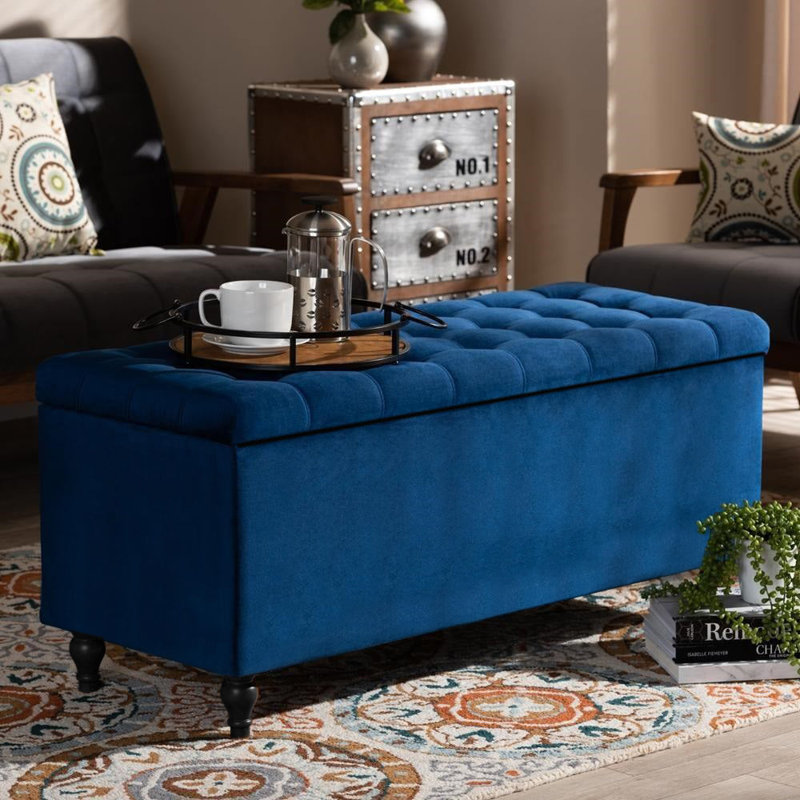 Cubed Cubed Ottoman Storage Box in Soft Holland Naples with Black Wooden Legs- Multi-Functional Blanket Box, Cream