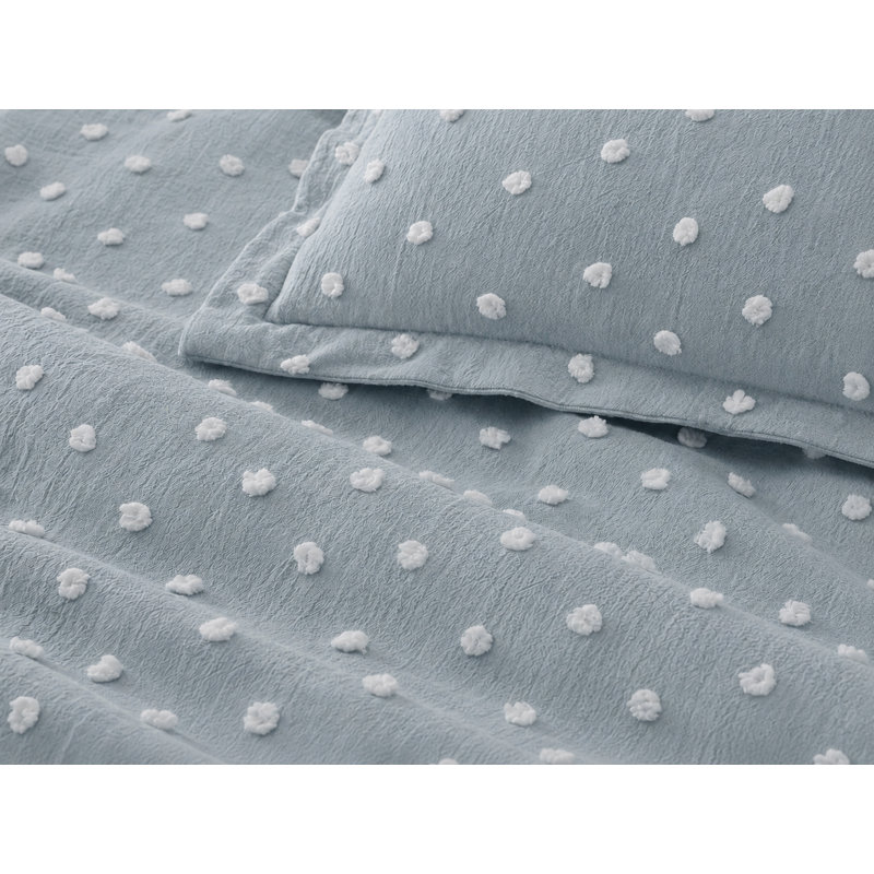 Ensemble de housse de couette brodée à pois Swift Home, Bleu, Couette grand + 2 taies décoratives standard