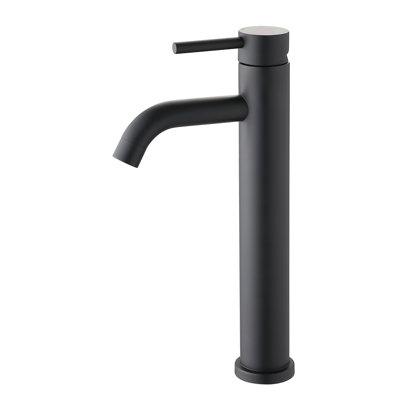 Robinet de lavabo de salle de bain - 1 trou, noir mat, finition moderne, haut, acier inoxydable, noir